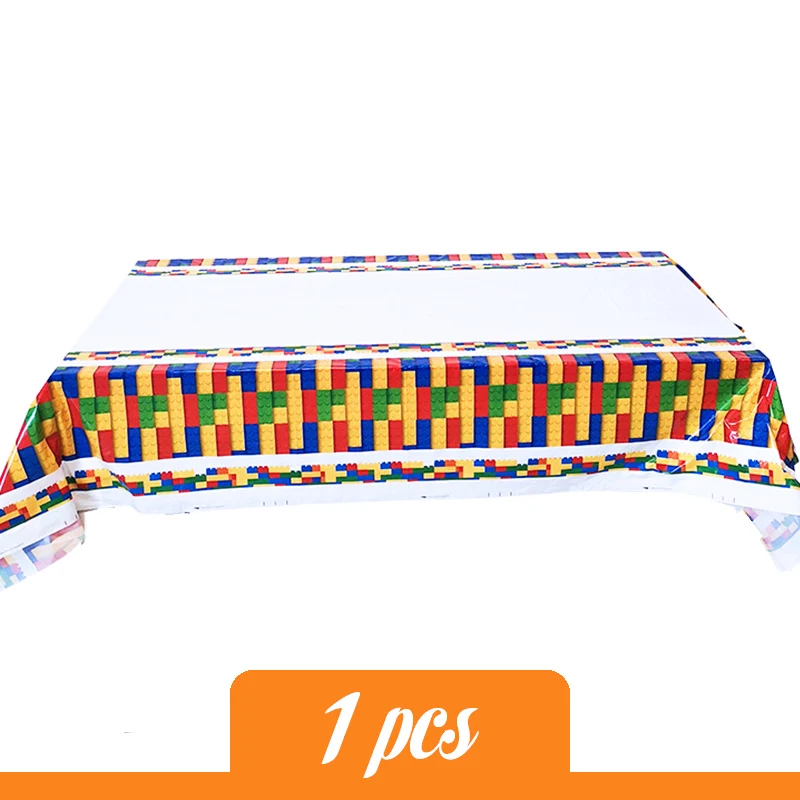 Tablecloth Строительные блоки тематическая вечеринка на день рождения украшения Дети цвет строительные блоки украшение блок день рождения шляпа одноразовая посуда - Цвет: Tablecloth