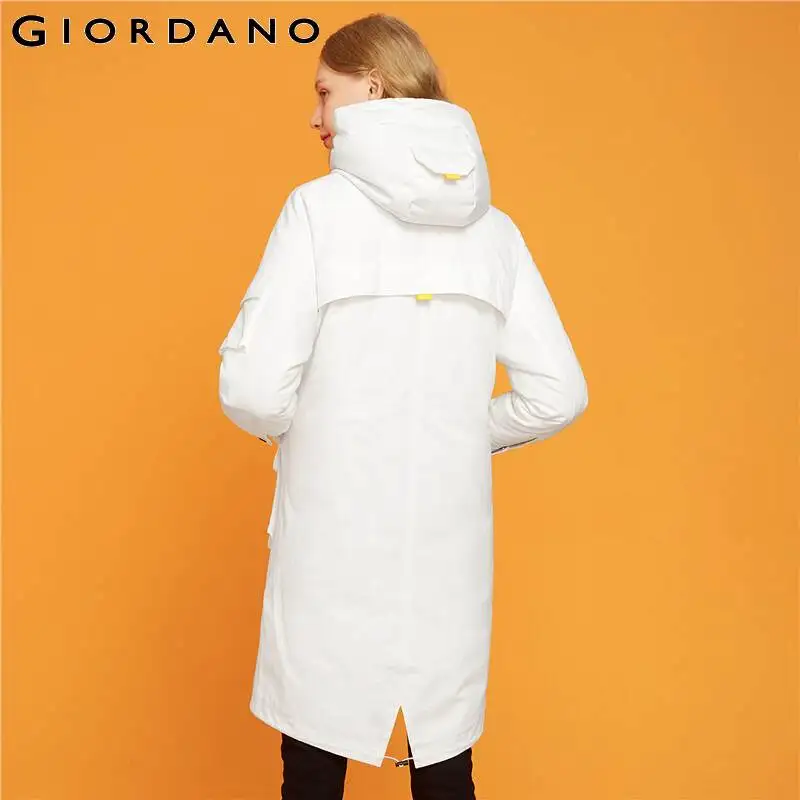 Женский пуховик с капюшоном Giordano белая куртка-пуховик средней длины из хлопка