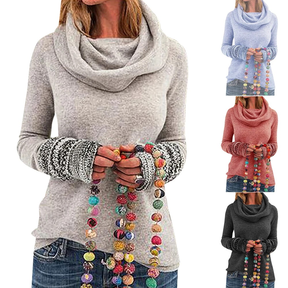 

Women Pullovers Winter Autumn Fashion Clothing Cowl Neck Jumper Ladies Casual Loose Pollover Female Tops
