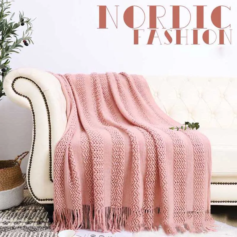 Вязаное одеяло в скандинавском стиле плед на кровать диван для кровати