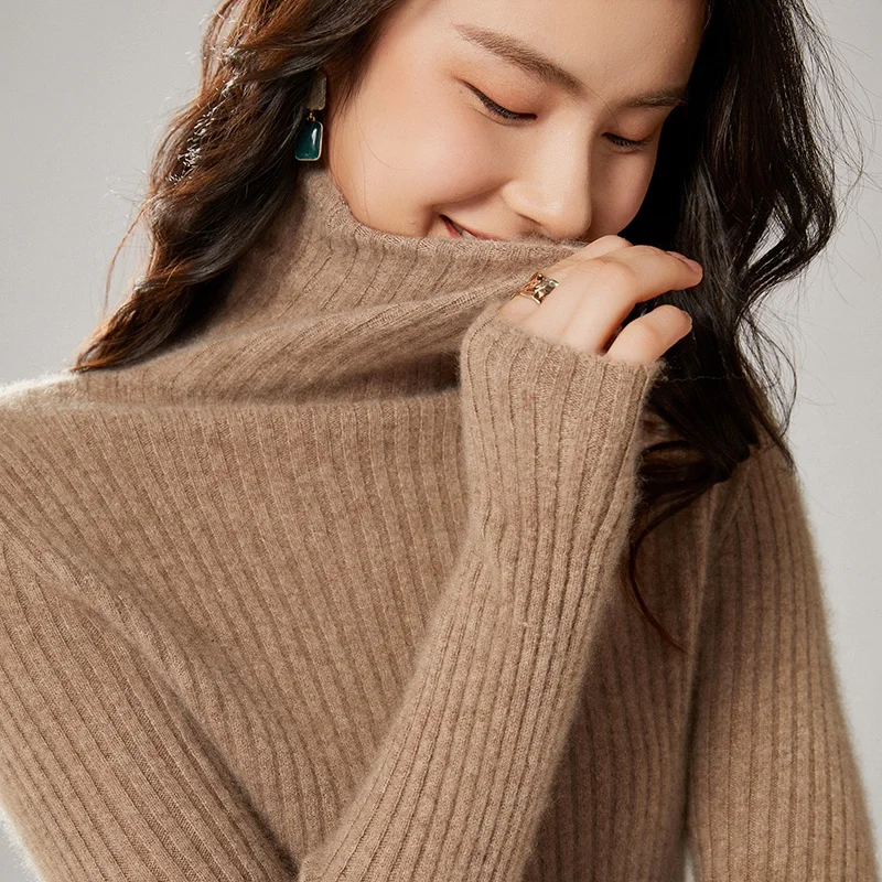 

Женская теплая водолазка Zocept, вязаный мягкий свитер из 100% мериносовой шерсти в рубчик для осени и зимы