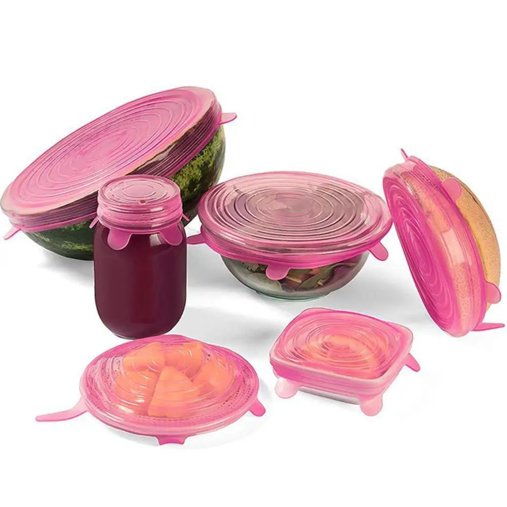 

Эластичная Универсальная крышка из 6 предметов, силиконовая Герметичная крышка из шести предметов для микроволновой печи, набор для холоди...