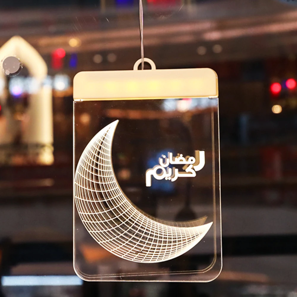 

3D Eid Mubarak Ramadan Atmosphere Lantern Lights Islam Muslim LED Hanging Window Modeling Night Lamp for Shop Party Home Decor
