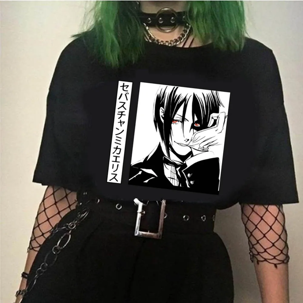 

Футболка унисекс с коротким рукавом, аниме черный Батлер, футболки в стиле Харадзюку, одежда