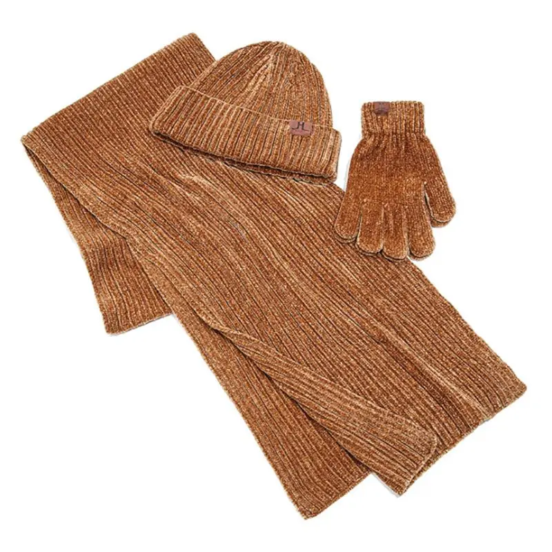 

Unisex Long Scarf Hat Touch Screen Gloves 3 Piece Set Winter Ribbed Cable Knit Thickened Neck Warmer Beanie Cap Mittens