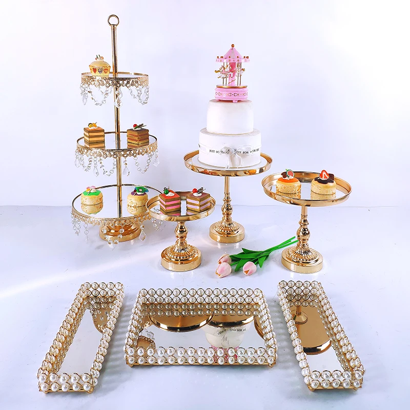 

Cake Stand Set Beautiful Tray 3 Tier Gold Cupcake Dessert Display Decoration Tools Wedding Acrylic Mirror