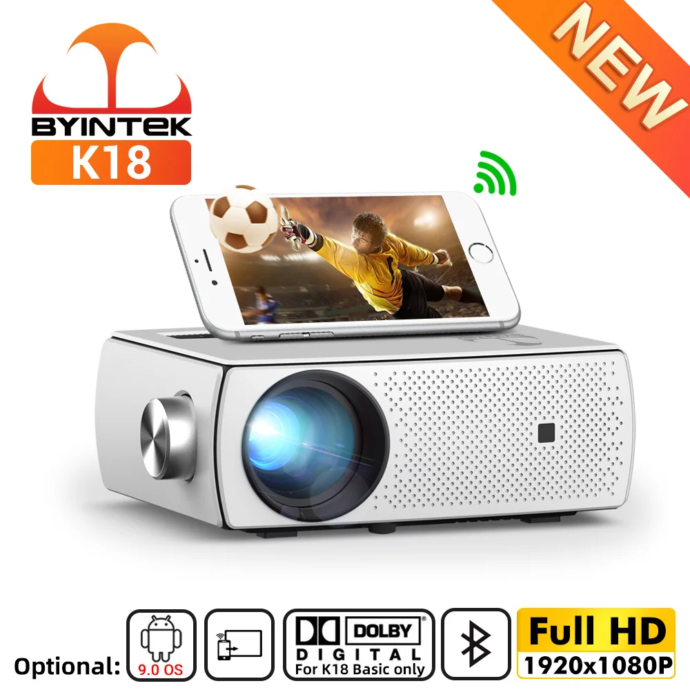 $171.35 BYINTEK K18 Full HD 1920x1080 LCD Smart Android WIFI LED Video Home Theater Portable Mini Projector 4K 1080P for Smartphone