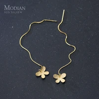 modian fashion 925 sterling silver gold color butterfly long chain drop earrings for women valentines day earrings jewelry new