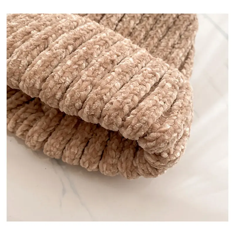 Новинка 2020 Вельветовая вязанная шерстяная шапка зимняя женская бини Двойная