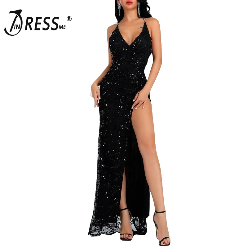 INDRESSME, новинка, модное сексуальное женское платье без рукавов, с открытой спиной, с блестками, Кружевное облегающее платье, вечерние, Клубные, летние, Макси платья