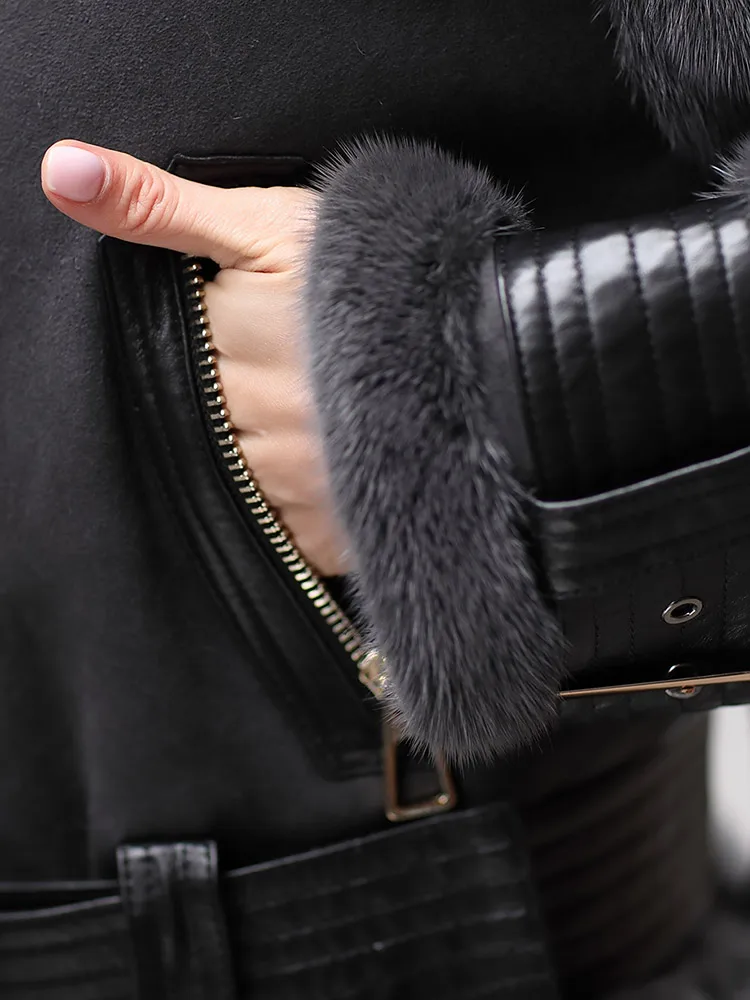 

JCHB 2021 new fashion mink fur fur coat lamb collar sheep fur integration women's short coat