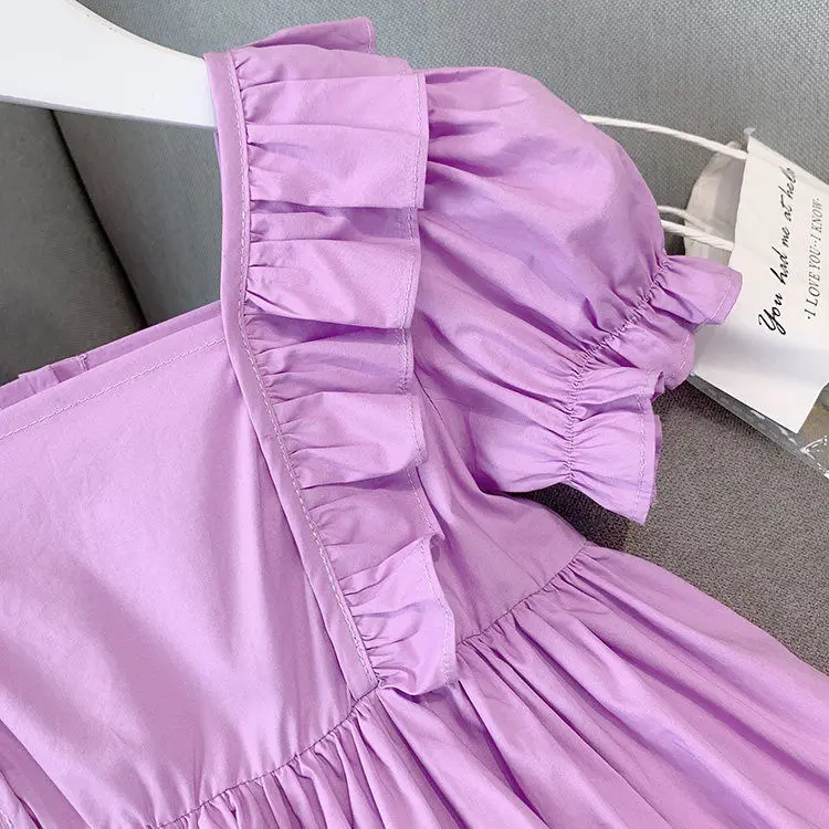 2021 Летнее Детское платье принцессы для маленьких девочек Хлопковое фиолетовое с