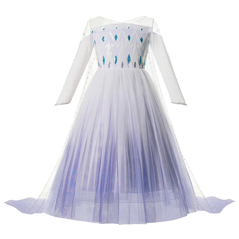 

Fall Winter Elsa Dress Girl Princess Cosplay Snow Queen Dress White Long Sleeve Mesh Ball Prom Gown Kids Carnival Party Costume