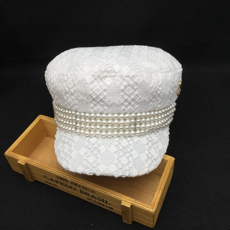 Женская кружевная Кепка на раннюю весну белая кепка в морском стиле Элегантная