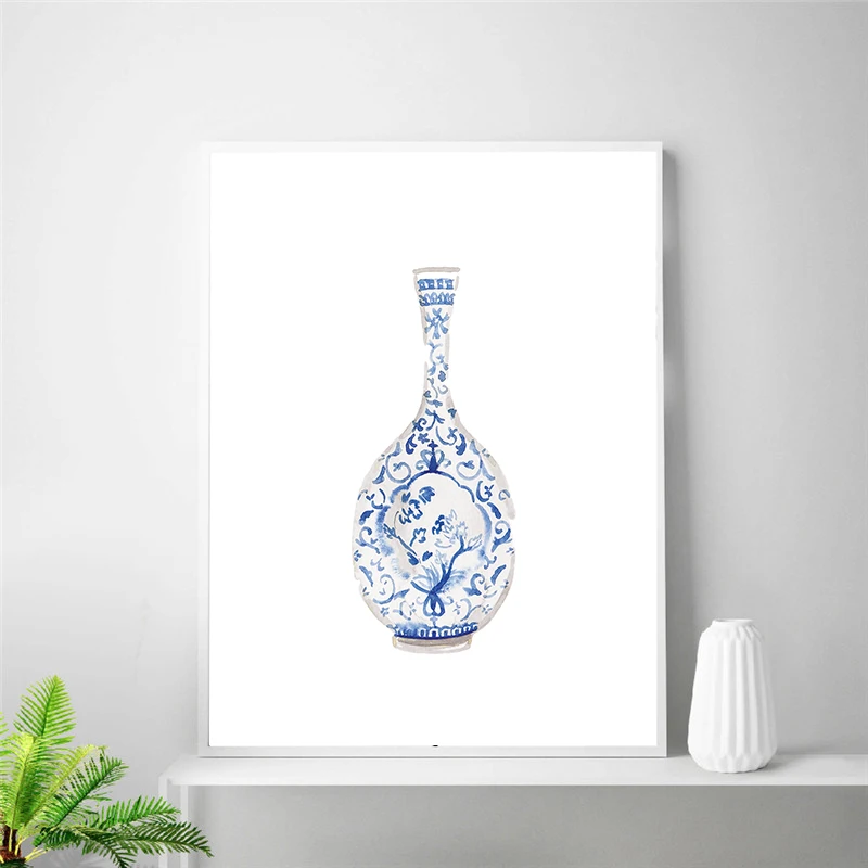 Акварельные вазы в китайском стиле принты мин фарфор синий и белый китайское