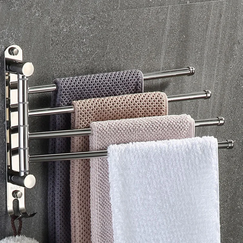 

Wall Mounted Swing Towel Bar Silver Stainless Steel Bath Towel Rod Arm, Bathroom/Kitchen Swivel Towel Rack Hanger Holder