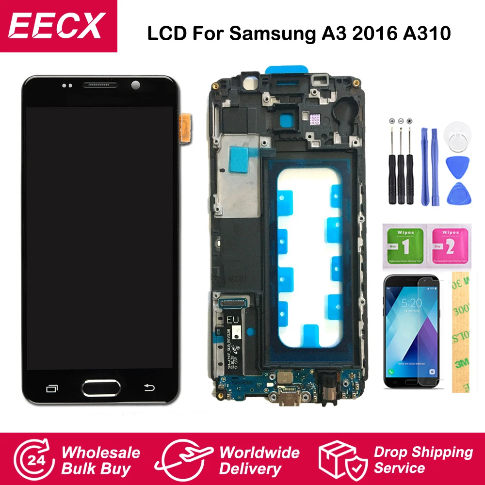 ЖК дисплей Super Amoled A310 для Samsung Galaxy A3 2016 A310F экран сенсорный дигитайзер w рамка