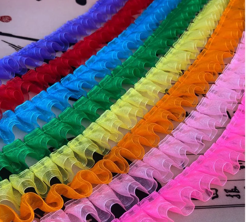 Продажа по двору доступно 8 цветов двухслойная плиссированная отделка из органзы