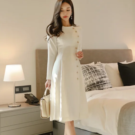 Элегантное платье женское Повседневное с длинным рукавом офисное подиумное