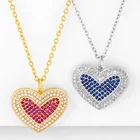 Ожерелья с красным сердцем для женщин, подвеска с камнем и сердцем из кубического циркония, медный кубический цирконий, модные радужные украшения, подарки для женщин nkeq75