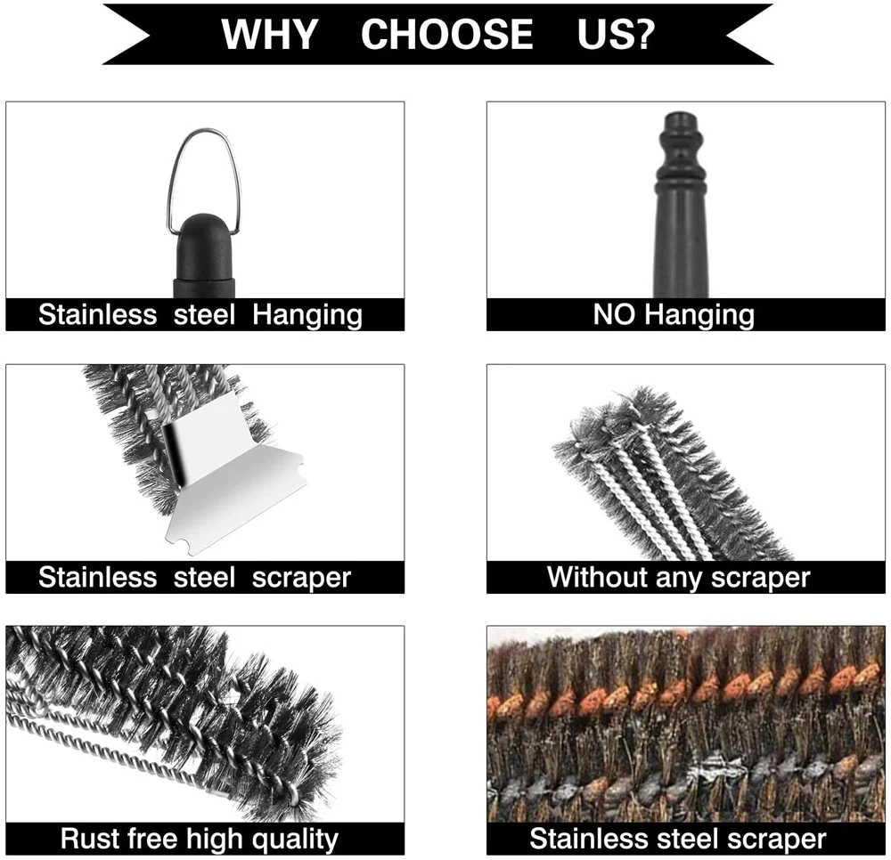 Щетка и скребок для чистки барбекю 18-дюймовый из нержавеющей стали гриля гаджет