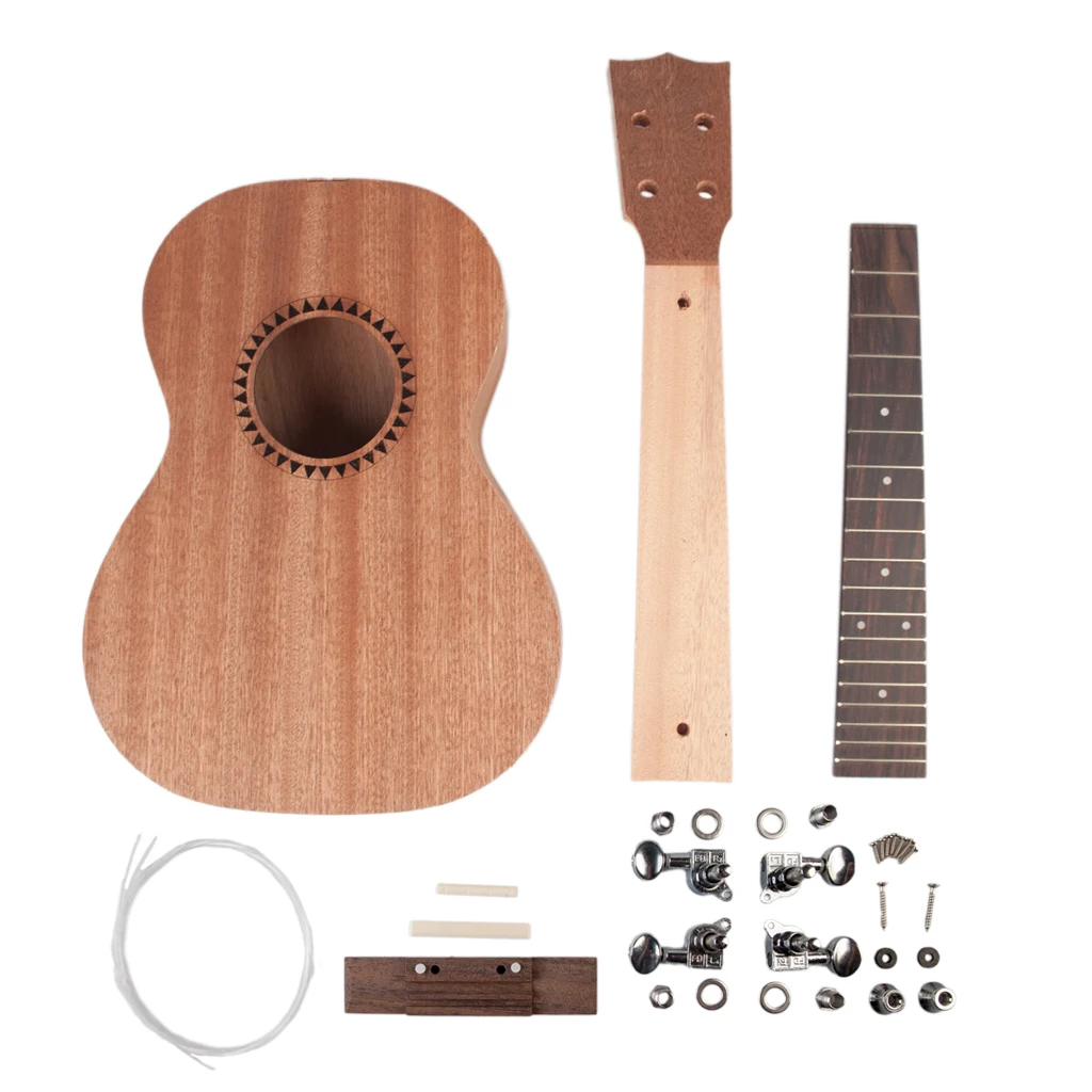 

DIY Ukulele 26in Ukelele Hawaii Guitar DIY Kit Sapele Wood Body Rosewood Fingerboard W/ Pegs String Bridge Nut Set