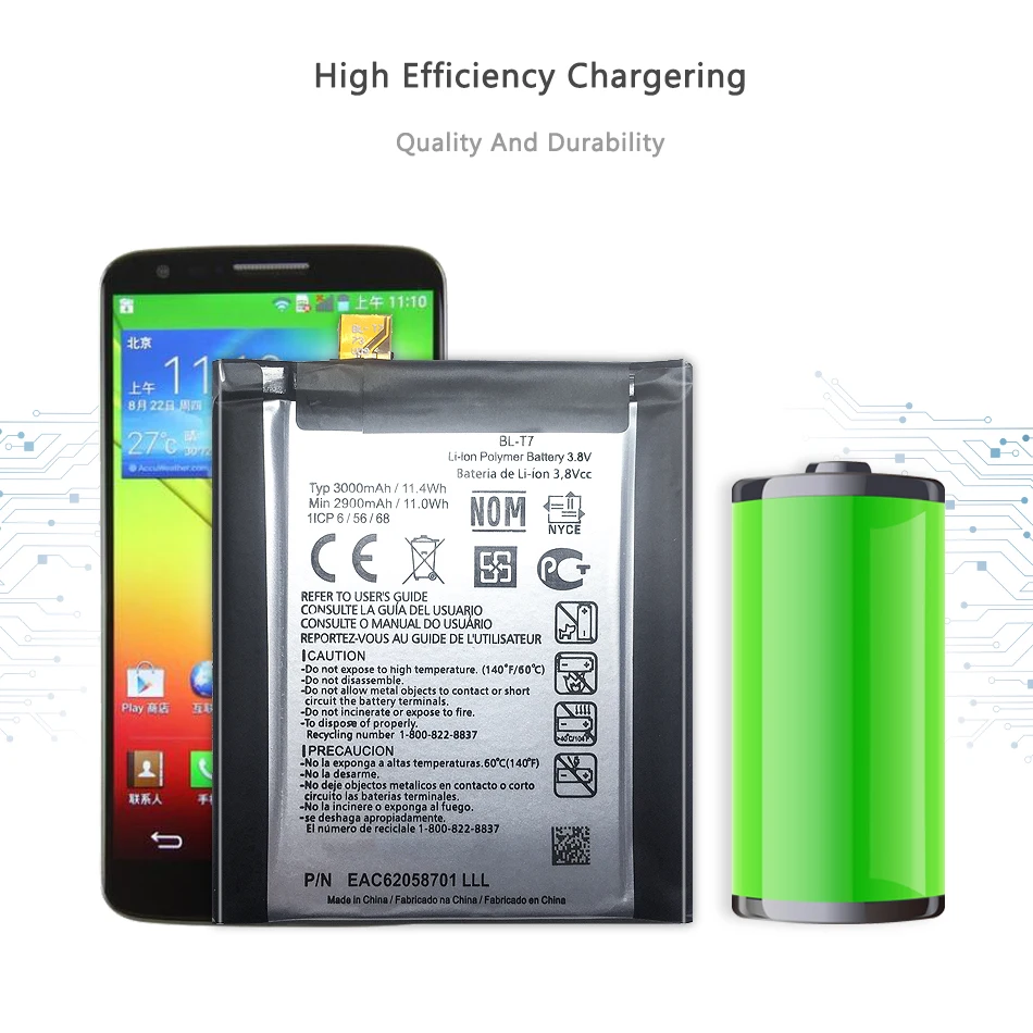 

Good Quality For LG D802 D800 D803 Optimus G2 P693 T7 VS9801 BL-T7 Battery 3000mAh BLT7 BL T7 batterie