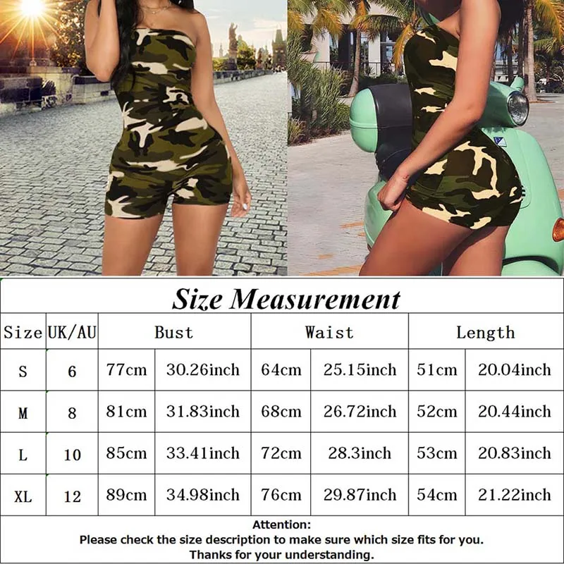 

Female Camouflage Sling Playsuits Sexy Tight Body Piece Short Pants Nightclub Clothing Hot Sale In Stock Dropshipping