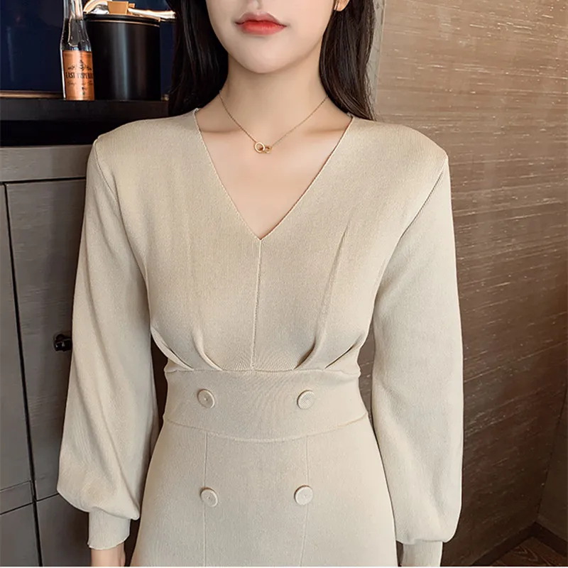 

WSYORE Autumn and Winter Casual Long-sleeve Knitted Dress Women Vintage Slim Sweater Dress Female A-line Wild Dresses NS2723