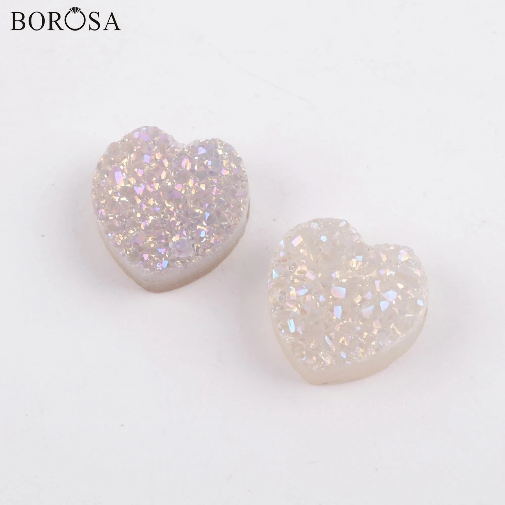 

BOROSA Druzy Jewelry, 10Pcs Stylish Heart Rainbow Titanium Druzy Bead Natural Drusy Beads for Necklace Bracelet Jewelry LS066