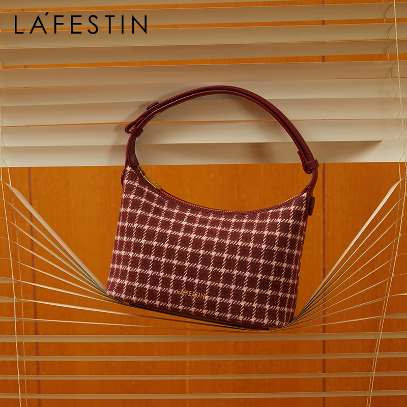 

LA FESTIN 2021 New ins niche underarm Bucket fashion trendy shoulder crossbody ladies bag Retro houndstooth handbag famous brand