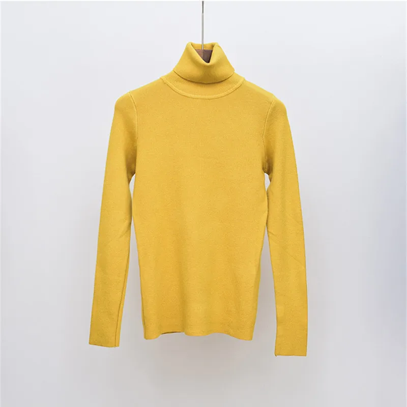 Женский тонкий свитер с высоким воротником повседневный однотонный вязаный