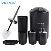 6Pcs Set Luxury Bathroom Accessories Plastic Toothbrush Holder Cup Soap Dispenser Dish Toilet Brush Holder Trash Can Set