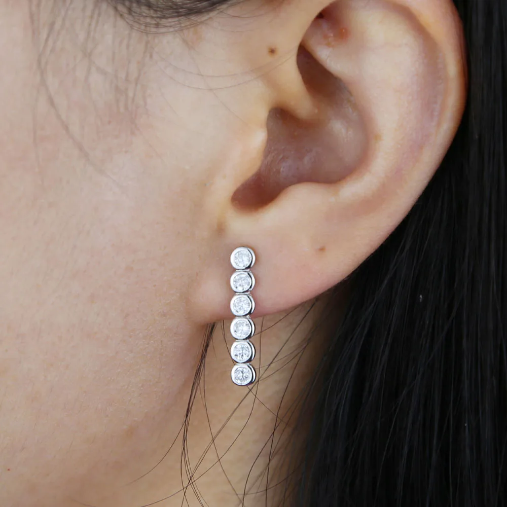 Dropping hot sale 925 sterling silver bar shape stud earring with cz bezel long earrings for women lady wedding | Украшения и