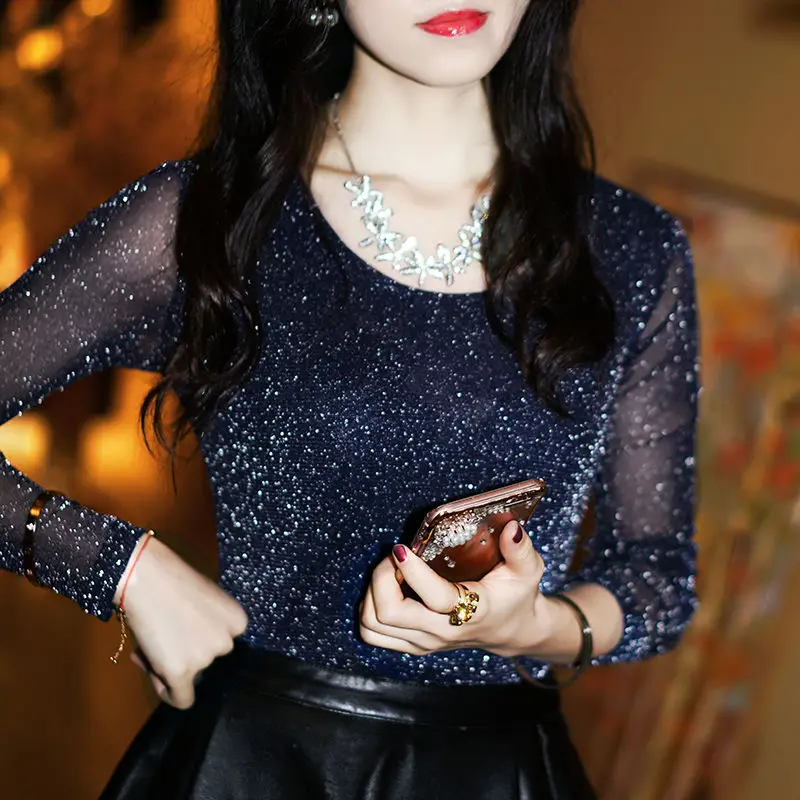 Новинка 2019 стильная Женская осенне-зимняя приталенная кружевная рубашка