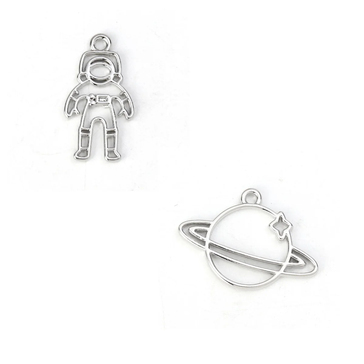 

Zinc Based Alloy Galaxy Charms Astronaut Spaceman Planet Pendants Silver Color For DIY Necklace Bracelets Jewelry Making, 2 PCs