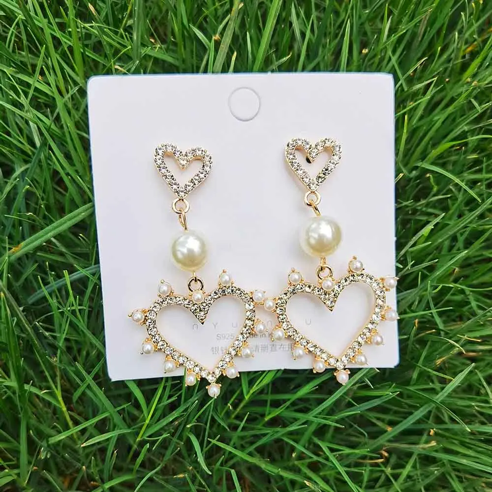 Новые серьги подвески в форме сердца с искусственным жемчугом кристаллами