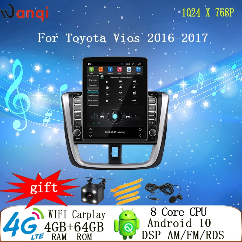 

9,7 дюймовый мультимедийный плеер Tesla Style 4G Android12.0 GPS для Toyota Vios 2016-2017 автомобильный DVD Радио Видео вертикальный экран