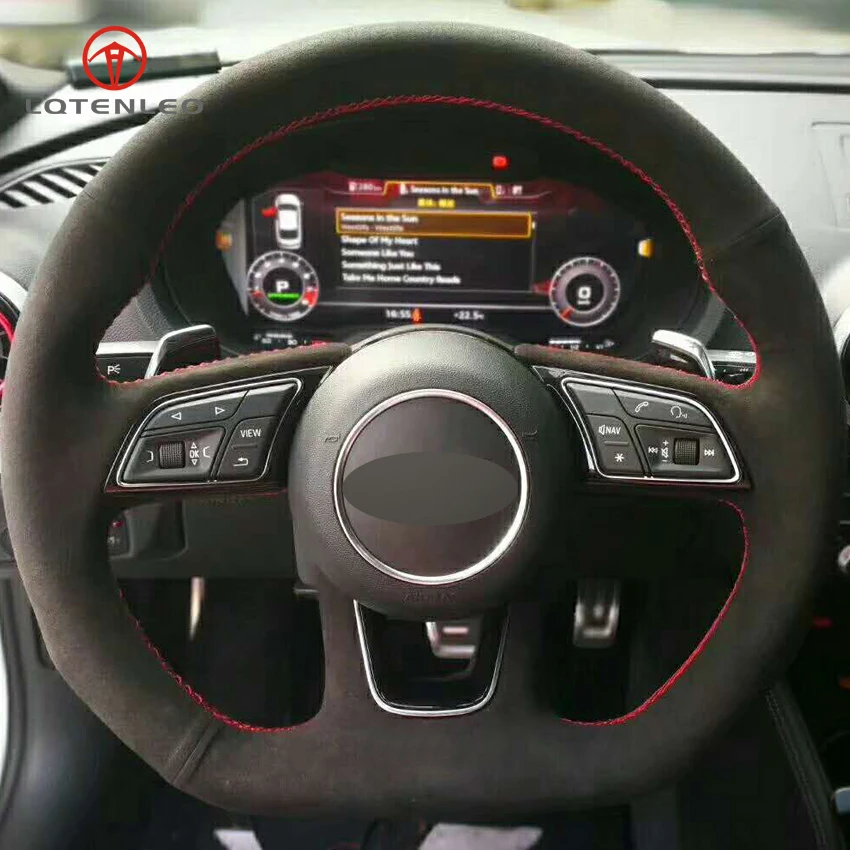 

LQTENLEO Black Suede DIY Hand Car Steering Wheel Cover for Audi A4 S4 2016-2019 A5 RS5 2017-2019 RS4 2018-2019 S7 2018-2019