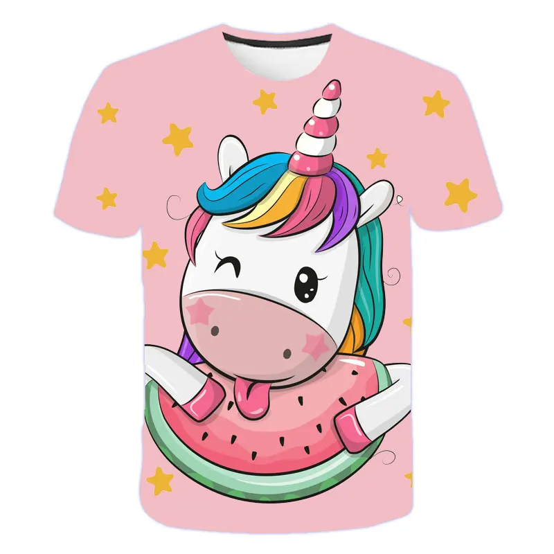 

Summer Girls 4 5 6 7 8 9 Years Unicorn T-shirt Unicornio Print Cute Cartoon Tops Short Sleeves Tees Kids Oversized Pink T Shirt