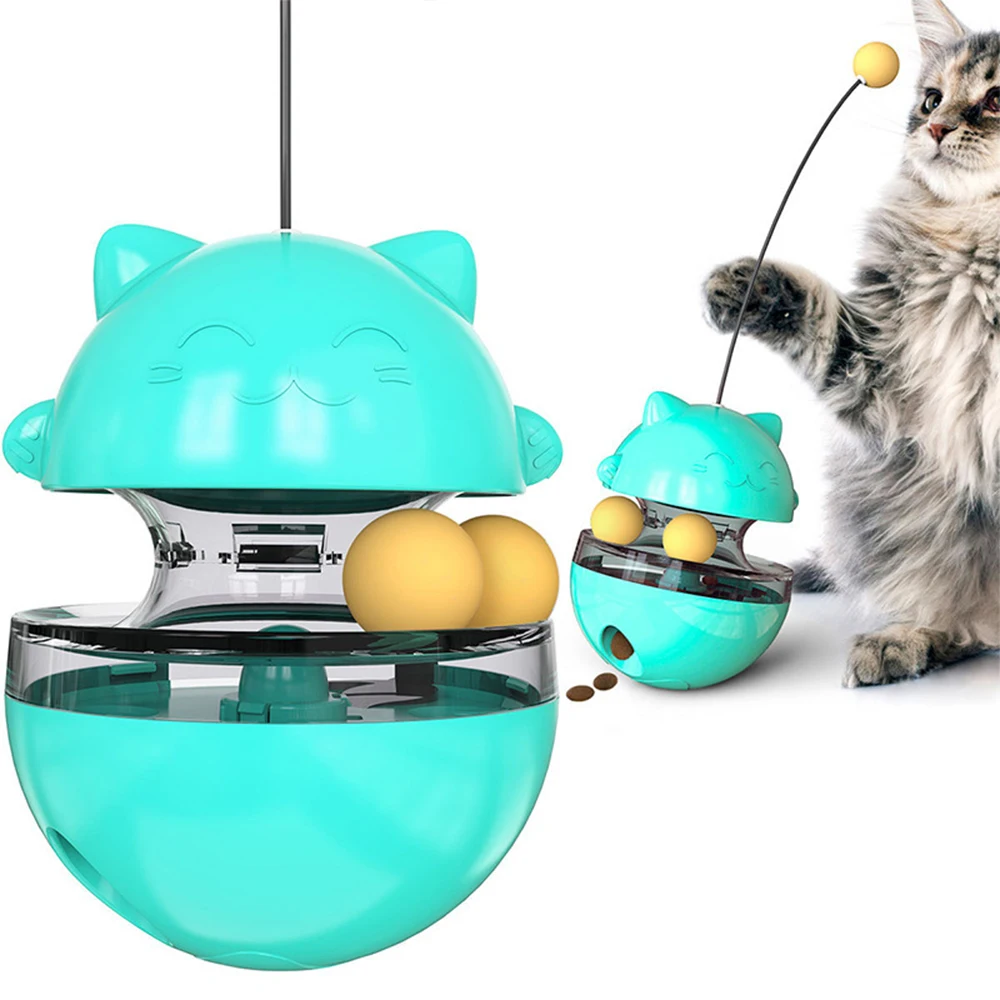 

Cat Puzzle Toy Food Drop Ball Funny Cat Teaser Stick Tumbler Cat Turntable Shaking Leakage Food Toy Kitten Puppy Playing Game
