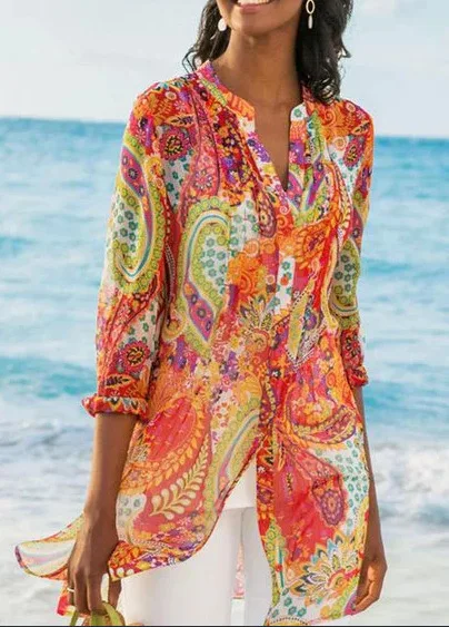 

2019 Women's clothing Blouses & Shirts ladies tops plus size office casual long sleeve sexy boho holiday pink paisley ware