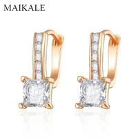 maikale classic zircon stud earrings for women square aaa cubic zirconia gold u shape korean earrings party jewelry gifts