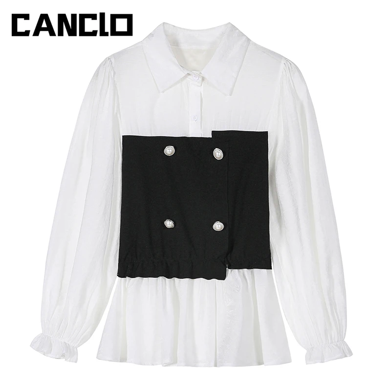 Блузка Женская приталенная с V образным вырезом и длинным рукавом|Рубашки| |