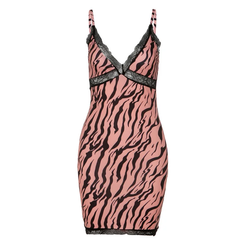 

2020 Summer Women's New Sexy Suspender Open Back Lace Slim Fit Dress