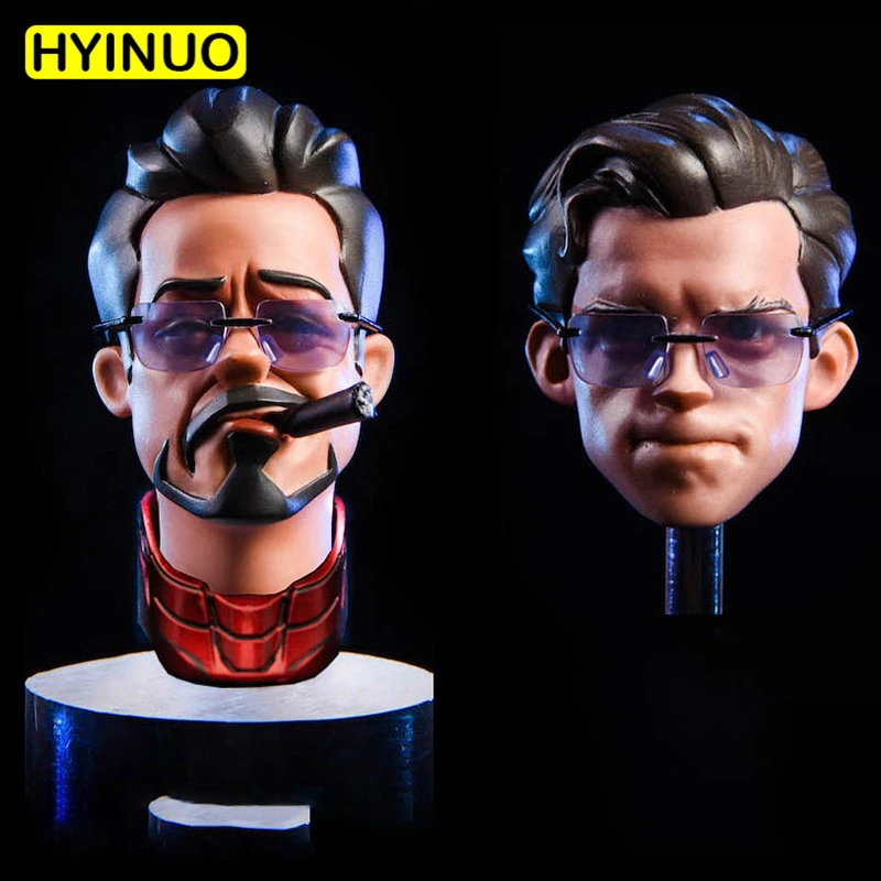 

Head Model 1/6 scale Tony Star and Cartoon ver. Head Sculpt Carving With glasses Accessories Model for 12'' Action Figure Body