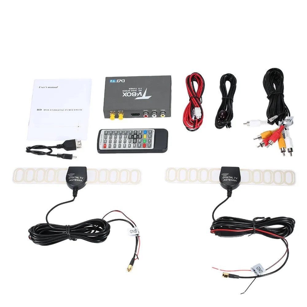 

High Speed 110km/h car DVB T2 TV receiver Double Antenna DVB-T2 Car DVB T H.264 MPEG4 External USB Digital TV receiver for car