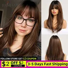 Парики из длинных прямых волос с челкой, черные и коричневые, термостойкие, с эффектом деграде