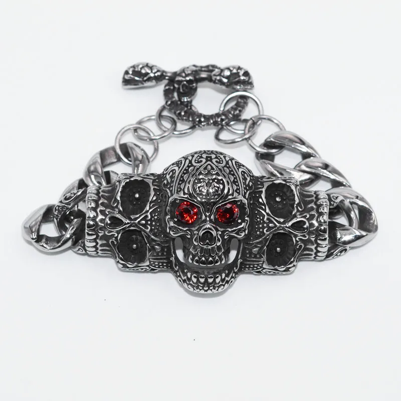 

Man Personality Domineering Gothic Red Eye Skull Bracelet Street Hip Hop Rock Party Accessories