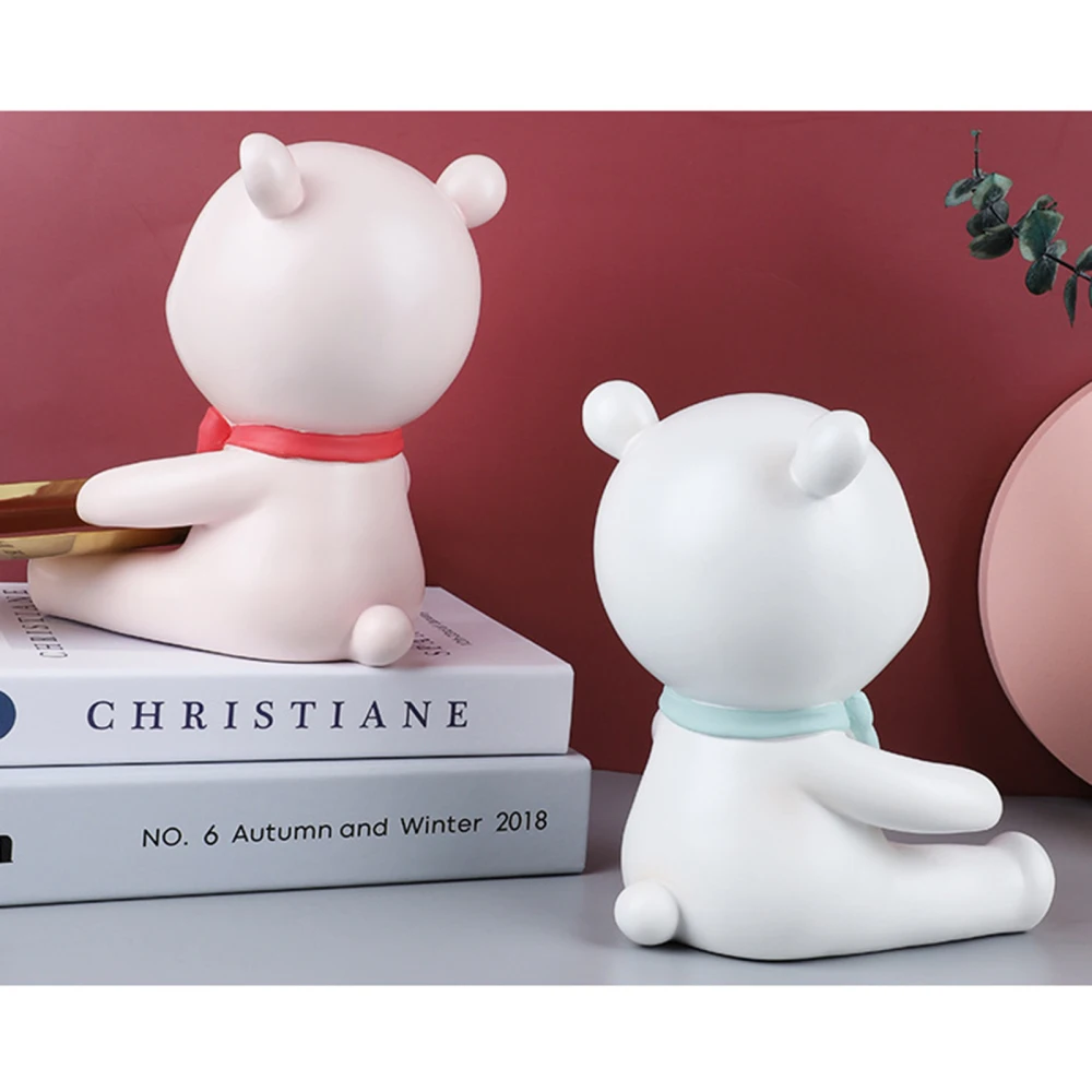 

Key Storage Resin Ornaments Creative Entrance Hand-cast Synthetic Figurine Sculpture Pink Bear Tray